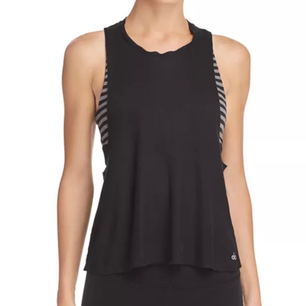 Alo Yoga Flow & Go Waffle-Knit Cropped Tank in Black. Size Small.